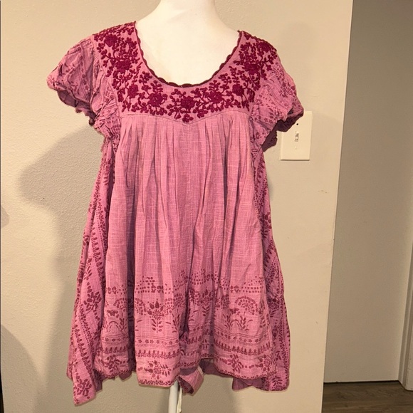 Free People Cutie Pie Romper In Azalea Combo Pink Embroidered Boho Romper Size L - Picture 3 of 16
